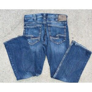 Silver Jeans Zac Mens  Denim Blue Mid Rise Boot Cut Size W33xL32 Whiskers Jeans